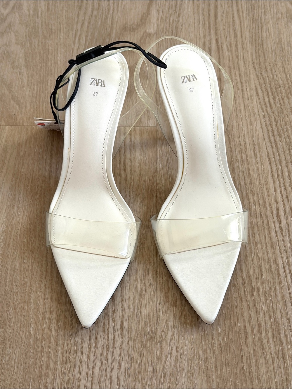 Zara White Pointed Clear Strap Heels